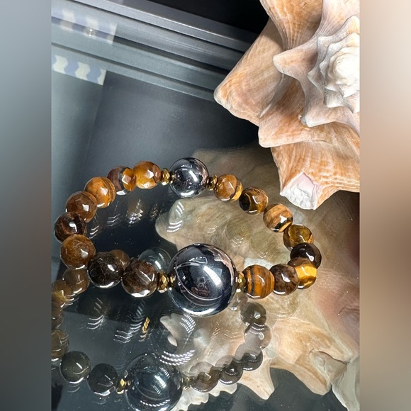 TERAHERTZ + TIGERS NATURAL STONES  BRACELET size 7” - Picture 3 of 11